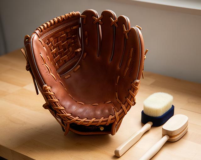 茶色の内野手用野球グローブと手入れ用品